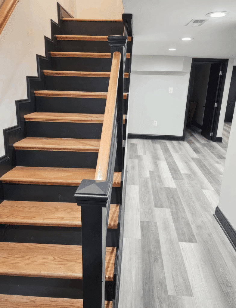 Freshly repainted house interior. Walls, ceiling, staircase painting
